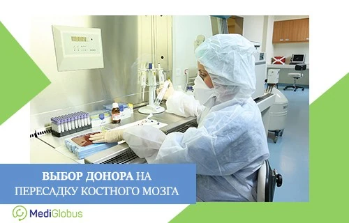 Поиск донора по европейской базе занимает до одного месяца, поиск в местных базах – 1-2 недели. Лаборант в защитном костюме и маске работает за стерильным столом, проводит анализ проб крови для подбора донора костного мозга