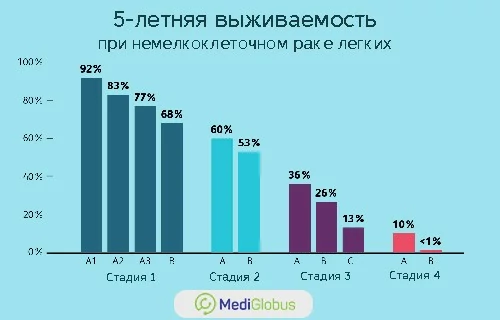 Статистика выживаемости с раком легких Инфографика о 5-летней выживаемости при раке легких