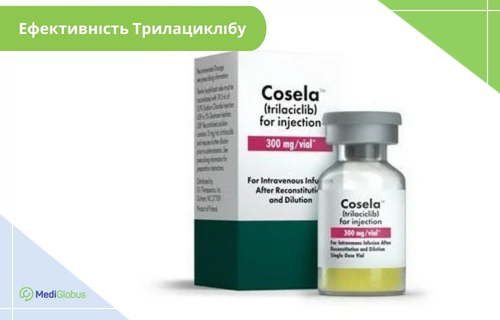 Новий ефективний препарат проти раку Флакон препарату Cosela (трилацикліб) для внутрішньовенного введення та його упаковка